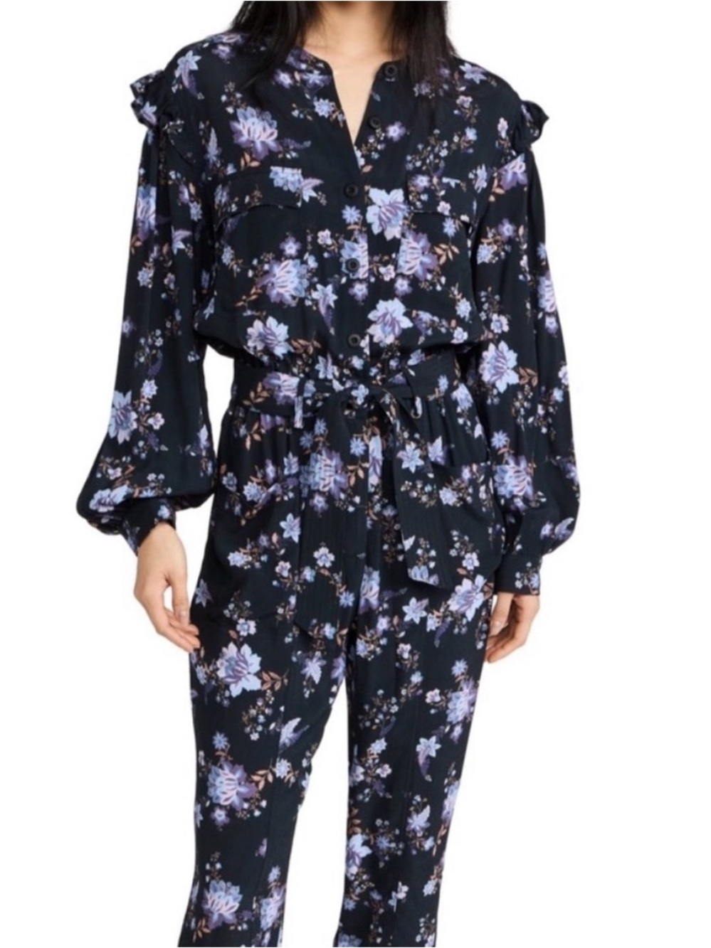 Rebecca Minkoff Black Floral Tie-Waist Jumpsuit